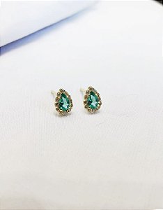 Brinco Ouro 18k Madonna Esmeralda e Diamante