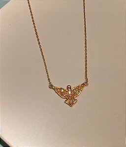 Colar Espirito Santo Mini Ouro 18k com Diamante