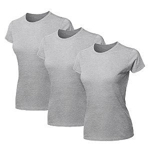 Kit 3 Blusas Feminina Camiseta Lisa Básica Algodão Camisa Baby Look