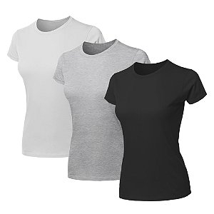 Kit 3 Blusas Feminina Camiseta Lisa Básica Algodão Camisa Baby Look