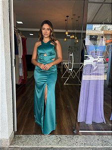 VESTIDO CETIM COR ESMERALDA