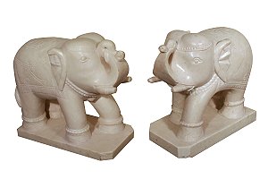 Elefantes de Mármore Branco - Conjunto de Dois - Prosperidade
