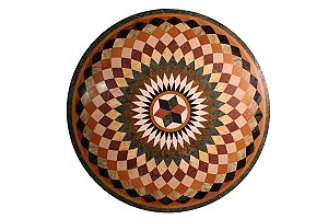 TAMPO DE MESA REDONDO DE MÁRMORE PRETO COM MOSAICOS INDIANOS