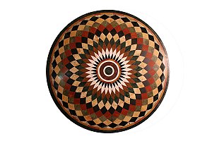 TAMPO DE MESA REDONDO DE MÁRMORE PRETO COM MOSAICOS INDIANOS