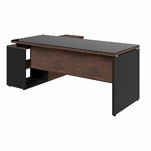 Mesa de Escritório Diretor em 'L' com Vidro Fumê - 1,90x1,50 - Marsala/Preto - 23428 - Casa das Cadeiras