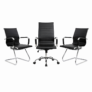 Kit Cadeiras Esteirinhas Preta - 1 Presidente + 2 Fixas - 48240 - Casa das Cadeiras Anápolis