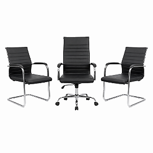 Kit de Cadeiras Florença Estofada Preta - 1 Presidente + 2 Fixas - 48244 - Casa das Cadeiras Anápolis