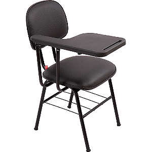 Carteira Universitária Escolar Secretária Estofada Preta com Prancheta Plástica Preta - 63454 - Casa das Cadeiras Anápolis