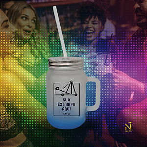 Caneca Mason Jar Degradê com Tampa e Canudo 430ml