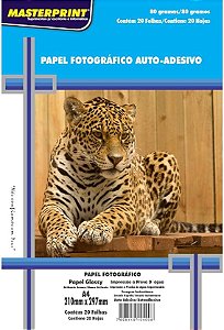 Papel Fotografico Inkjet A4 Glossy Adesivo 80G. - Pacote Com 20, Masterprint, 302010073, Branco