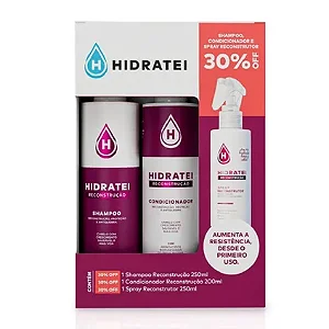 Kit Hidratei Reconstrução Shampoo 250ml + Condicionador 200ml + Spray Reconstrutor 250ml