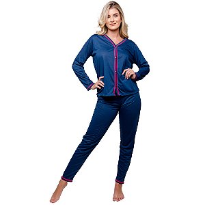 Pijama Feminino Modelo Americano Manga Comprida Liso Diones