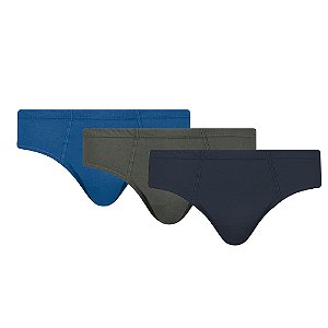 Kit 3 Cuecas Lisa Slip Adulto Basica Selene Masculina Confeccionada Algodao Tradicional