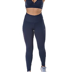 Calça Legging Academia Com Detalhe Em Tela Lateral