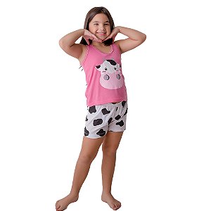 Pijama Infantil Estampado Com Vaquinha Gatinho E Unicórnio