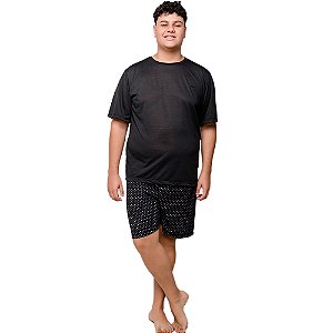 Pijama Plus Size Masculino Camiseta Lisa E Shorts Estampado