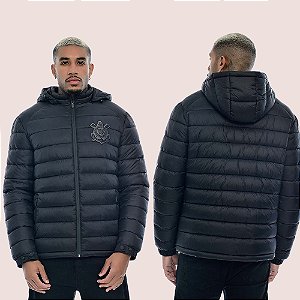 Jaqueta Masculina Puffer Com Capuz Oficial Corinthians