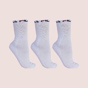 Kit 3 Pares Meia Branca Cano Médio Fila Unissex