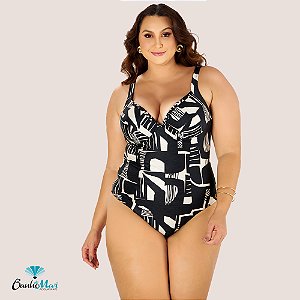 Maiô Banho de Mar Estampado com Bojo Zero Barriga Plus Size