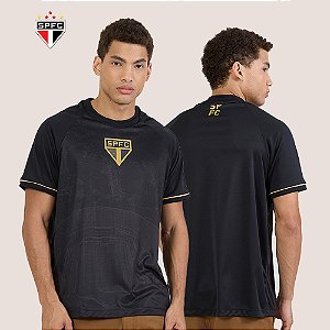 Camiseta São Paulo FC Masculina Frequência Preta e Dourada Dry Fit Confortável
