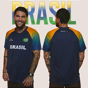 Camiseta Brasil Bandeira Azul Masculina Dry Fit Leve Respirável Esportiva Premium Torcedor