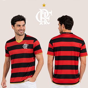 Camiseta Flamengo Masculina Retrô Listrada Rubro-Negra