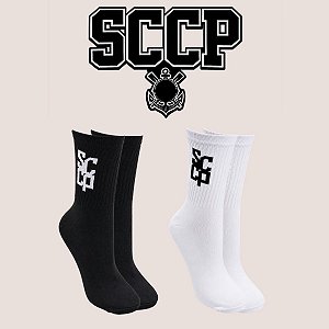 Meia Esportiva SCCP Cano Médio Preta ou Branca Algodão