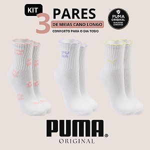 Kit com 3 Meias Puma Cano Longo Infantil Original Algodão Conforto e Resistência para Uso Diário