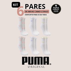Kit com 6 Meias Puma Cano Longo Infantil Original Algodão Conforto e Resistência para Uso Diário