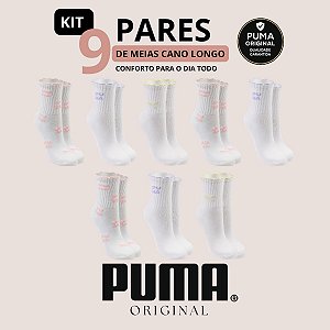 Kit com 9 Meias Puma Cano Longo Infantil Original Algodão Conforto e Resistência para Uso Diário