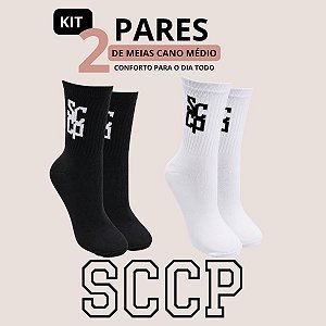 Kit 2 Pares de Meias Cano Médio SCCP Preto e Branco