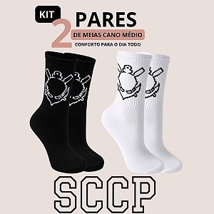 Kit 2 Pares de Meia Cano Médio Estampada Corinthians SCCP