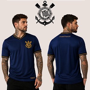 Camiseta Corinthians Gola V Masculina Logo Bordada Leve Confortável Respirável Manga Curta