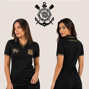 Camisa Corinthians Feminina Polo Timão Casual Esportiva Confortável com Escudo Dourado