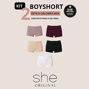 Kit com 2 Calcinhas Boyshort She Sem Costura em Microfibra Feminina Confortável para o Dia a Dia