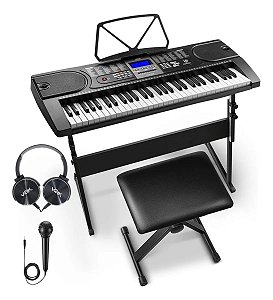 Kit Teclado Musical 61 Teclas Voik VTM-3000