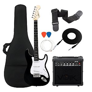 Kit Guitarra Stratocaster Completo C/ Amplificador Voik Stk-1bk 110v