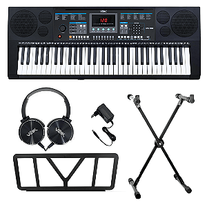 Kit Teclado Musical Eletrônico 61 Teclas Voik VTX-350 Com Suporte