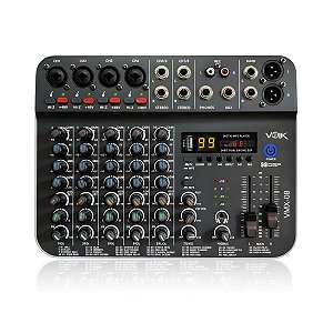 Mesa de Som Interface 8 Canais Bluetooth USB Voik VMX-08