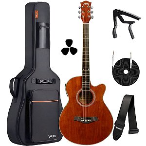 Kit Violão Elétrico Voik DM30-E Ambar Artístico + Brindes