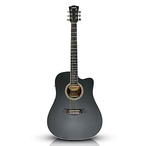 Violão Eletroacústico Voik SERENATA Cor Preto Fosco Folk Cutaway Cordas de Aço Captador EQV-5 Com Afinador ORIGIN Series Para Destros