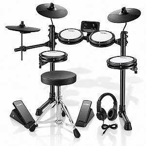 Bateria Eletrônica Voik VIBE-600 Nitro Core MIDI USB 7 Peças Caixa Mesh 20 Kits Silenciosa Completa Com Banco + Fone + Baqueta Para Iniciantes E-DRUMS Series Cor Preto Bivolt 110v/220v