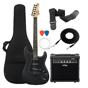 Kit Guitarra Elétrica Voik 100 Noir Matte Black Com Amplificador