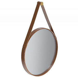 Espelho Decorativo Redondo Aqua 80cm Com Alça Courissimo Marrom