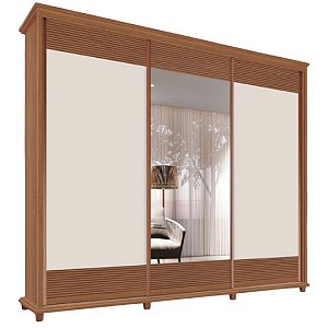 Guarda Roupa Doratto Freijó Casal MDF 2.50m Espelho e 3 Portas de Correr - 4 Gavetas