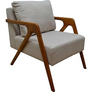 Poltrona Bella Tecido Linho Bege - Braços e Pés Madeira 72x90x80 cm