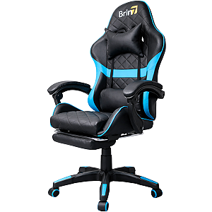 Cadeira Gamer Brin7 Couro Sintético Preto Azul