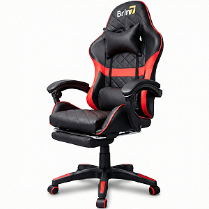 Cadeira Gamer Brin7 Couro Sintético Preto Vermelho