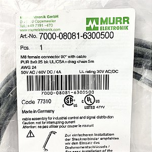 CABO PUR 7000-08081-6300500 M8 AB+F90 3P PT 5M