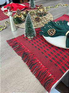 KIT Natal de Jogo Americano Trabalhado 6pç.+Guardanapos+Argola